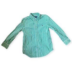 Polo Ralph Lauren Boys Green & White Striped Button-Down Shirt – Size 6